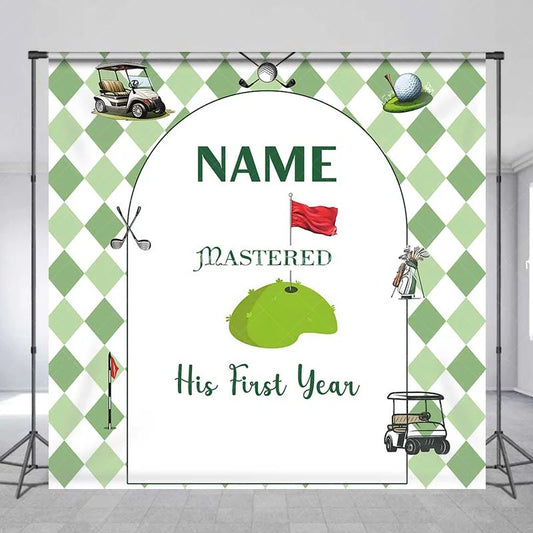 Lofaris Personalized Golf First Birthday Backdrop Mastered His Year Argyle Green Party Decoration