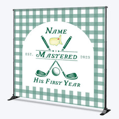 Lofaris Personalized Golf First Year Down Birthday Backdrop Custom Name Green Gingham Sports Party Banner