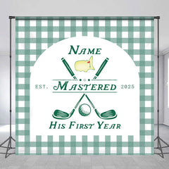 Lofaris Personalized Golf First Year Down Birthday Backdrop Custom Name Green Gingham Sports Party Banner