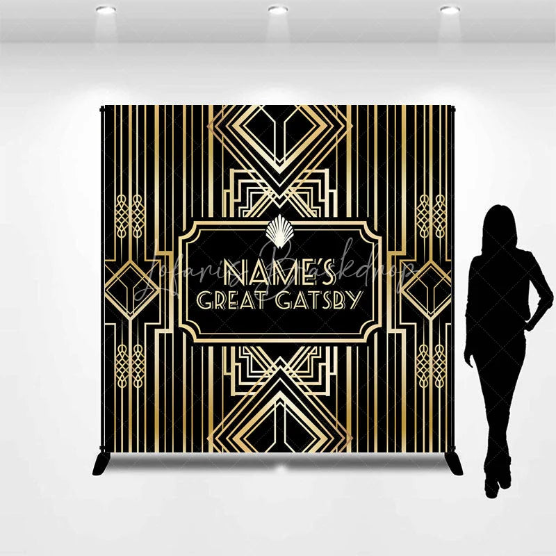 Lofaris Personalized Great Gatsby Birthday Backdrop Custom Name Art Deco Gold and Black Party Banner