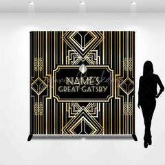 Lofaris Personalized Great Gatsby Birthday Backdrop Custom Name Art Deco Gold and Black Party Banner