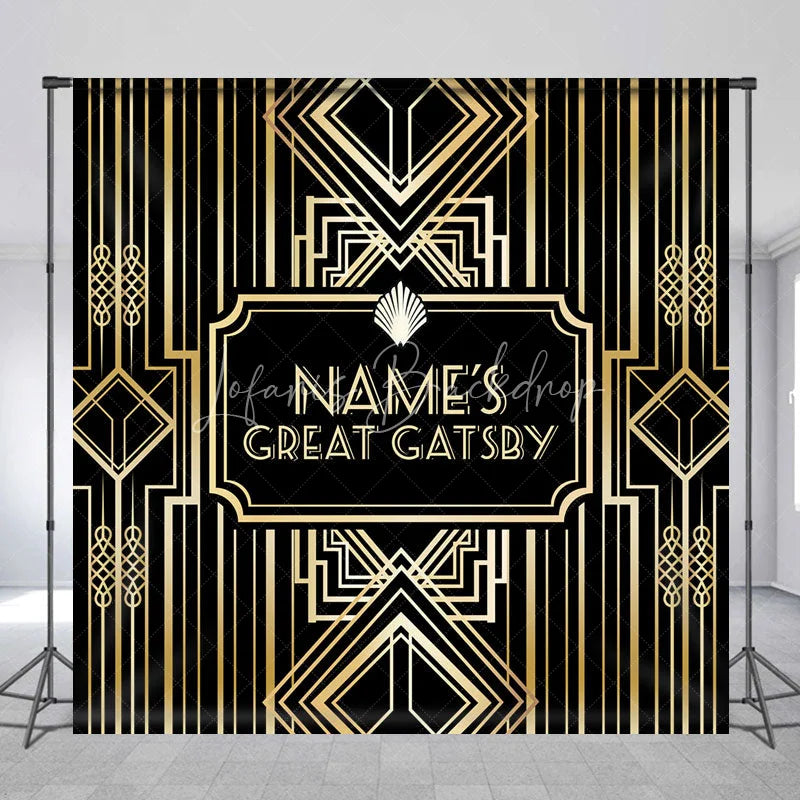 Lofaris Personalized Great Gatsby Birthday Backdrop Custom Name Art Deco Gold and Black Party Banner