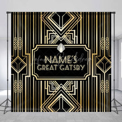 Lofaris Personalized Great Gatsby Birthday Backdrop Custom Name Art Deco Gold and Black Party Banner