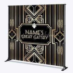 Lofaris Personalized Great Gatsby Birthday Backdrop Custom Name Art Deco Gold and Black Party Banner