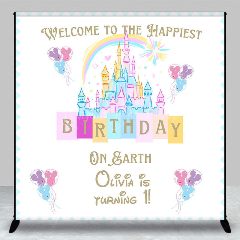 Lofaris Personalized Happiest Birthday on Earth Backdrop Fairytale Castle First Princess Theme Party Decor