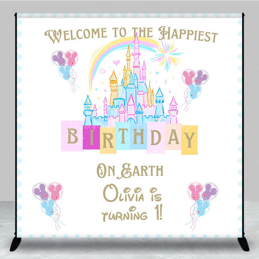 Lofaris Personalized Happiest Birthday on Earth Backdrop Fairytale Castle First Princess Theme Party Decor