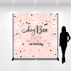 Lofaris Personalized Hey Boo 1st Birthday Backdrop Pink Halloween Spooktacular Theme Custom Name Cute Ghost Party Decor