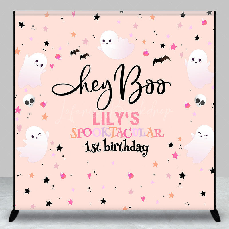 Lofaris Personalized Hey Boo 1st Birthday Backdrop Pink Halloween Spooktacular Theme Custom Name Cute Ghost Party Decor