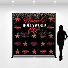 Lofaris Personalized Hollywood 60th Birthday Custom Backdrop with Gold Glitter and Red Stars Glamorous Party Decor