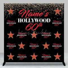 Lofaris Personalized Hollywood 60th Birthday Custom Backdrop with Gold Glitter and Red Stars Glamorous Party Decor