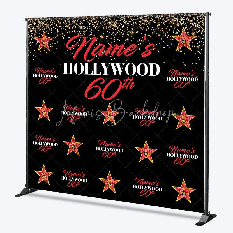 Lofaris Personalized Hollywood 60th Birthday Custom Backdrop with Gold Glitter and Red Stars Glamorous Party Decor