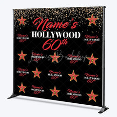 Lofaris Personalized Hollywood 60th Birthday Custom Backdrop with Gold Glitter and Red Stars Glamorous Party Decor