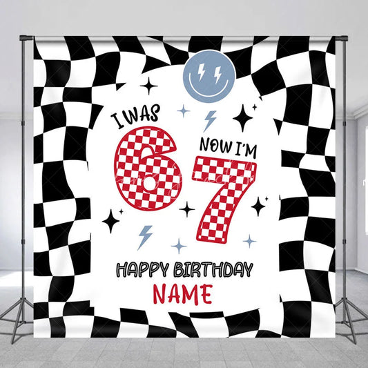 Lofaris Personalized I Was 6 Now am 7 Custom Birthday Backdrop Retro Checkered Racing Theme Party Decoration