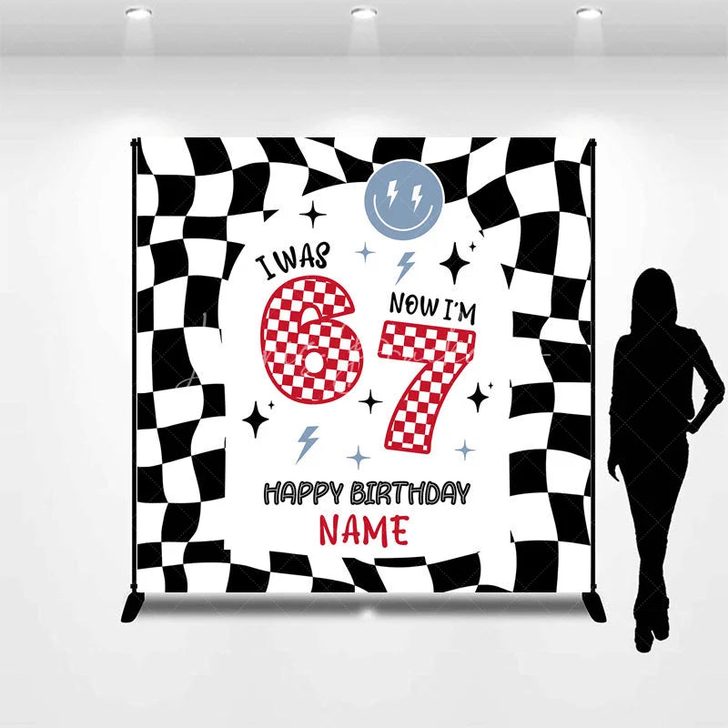 Lofaris Personalized I Was 6 Now am 7 Custom Birthday Backdrop Retro Checkered Racing Theme Party Decoration