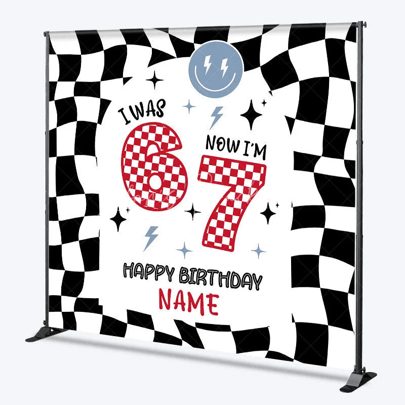 Lofaris Personalized I Was 6 Now am 7 Custom Birthday Backdrop Retro Checkered Racing Theme Party Decoration