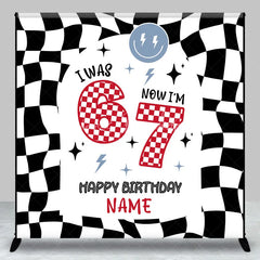 Lofaris Personalized I Was 6 Now am 7 Custom Birthday Backdrop Retro Checkered Racing Theme Party Decoration