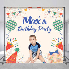 Lofaris Personalized Kid Birthday Party Colorful Backdrop Custom Name Confetti and Balloon Banner