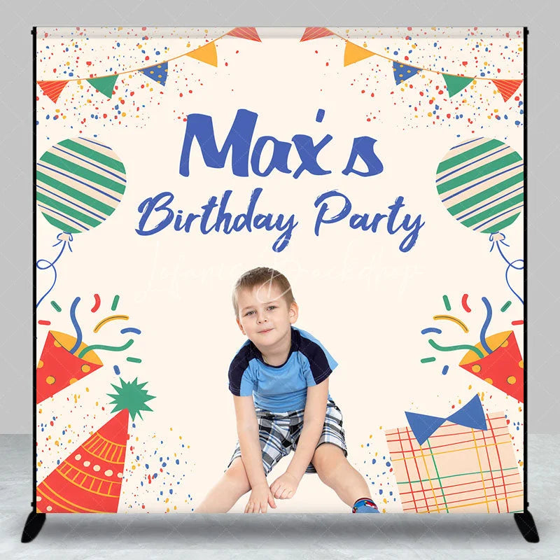 Lofaris Personalized Kid Birthday Party Colorful Backdrop Custom Name Confetti and Balloon Banner