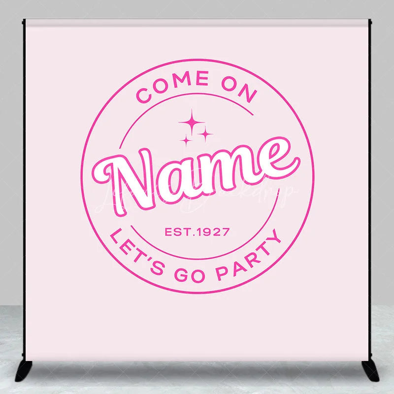 Lofaris Personalized Let is Go Party Custom Birthday Backdrop Retro Pink Circle Logo and Minimalist Event Decor