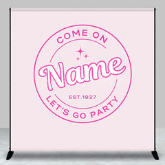 Lofaris Personalized Let is Go Party Custom Birthday Backdrop Retro Pink Circle Logo and Minimalist Event Decor