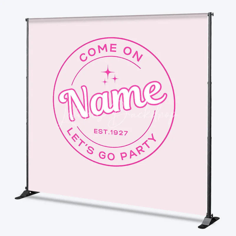 Lofaris Personalized Let is Go Party Custom Birthday Backdrop Retro Pink Circle Logo and Minimalist Event Decor