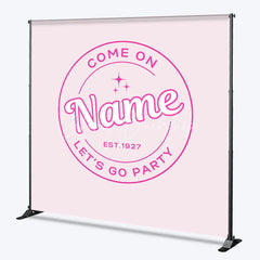 Lofaris Personalized Let is Go Party Custom Birthday Backdrop Retro Pink Circle Logo and Minimalist Event Decor