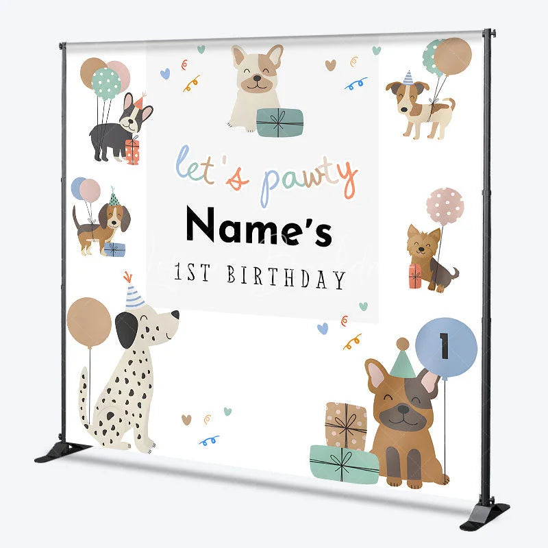 Lofaris Personalized Let is Pawty Custom Birthday Backdrop Cute Puppy Dogs and Balloons 1st Decoration