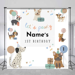 Lofaris Personalized Let is Pawty Custom Birthday Backdrop Cute Puppy Dogs and Balloons 1st Decoration