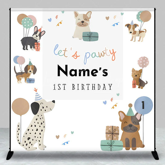 Lofaris Personalized Let is Pawty Custom Birthday Backdrop Cute Puppy Dogs and Balloons 1st Decoration