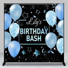 Lofaris Personalized Light Blue Glitter Balloons Custom Birthday Backdrop Black Stars and Confetti Party Decoration