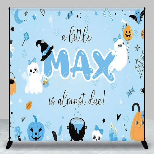 Lofaris Personalized Light Blue Halloween Baby Shower Custom Backdrop Cute Ghosts and Pumpkins for Little One Due