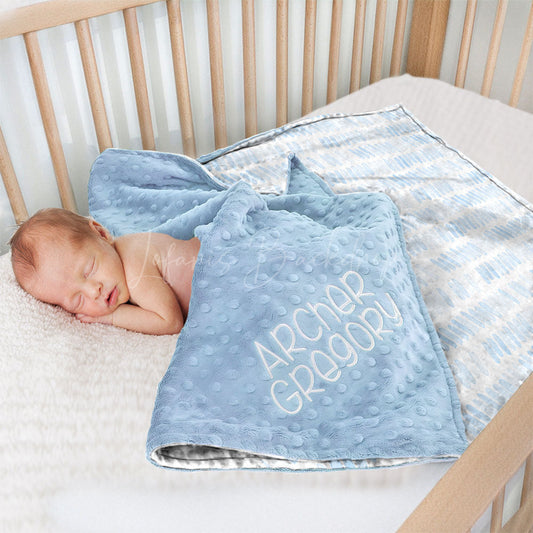 Lofaris Personalized Light Blue Stripe Minky Baby Blanket
