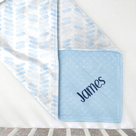 Lofaris Personalized Light Blue Stripe Minky Baby Blanket