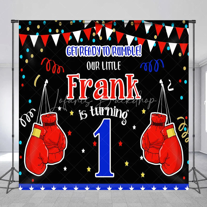 Lofaris Personalized Little Champ First Birthday Backdrop Boxing Theme with Red Gloves Custom Name Main Event Party