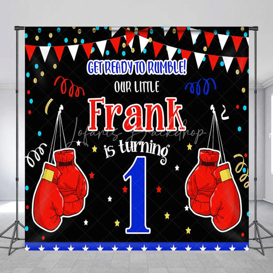 Lofaris Personalized Little Champ First Birthday Backdrop Boxing Theme with Red Gloves Custom Name Main Event Party