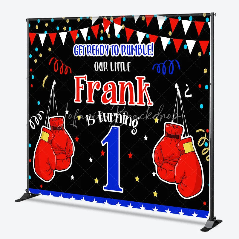 Lofaris Personalized Little Champ First Birthday Backdrop Boxing Theme with Red Gloves Custom Name Main Event Party
