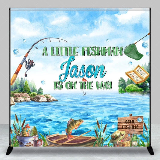 Lofaris Personalized Little Fisherman Baby Shower Backdrop Custom Name Gone Fishing Lake Party Banner