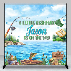 Lofaris Personalized Little Fisherman Baby Shower Backdrop Custom Name Gone Fishing Lake Party Banner