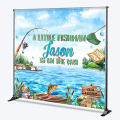 Lofaris Personalized Little Fisherman Baby Shower Backdrop Custom Name Gone Fishing Lake Party Banner