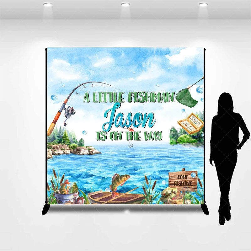 Lofaris Personalized Little Fisherman Baby Shower Backdrop Custom Name Gone Fishing Lake Party Banner