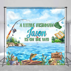 Lofaris Personalized Little Fisherman Baby Shower Backdrop Custom Name Gone Fishing Lake Party Banner