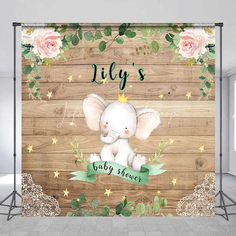 Lofaris Personalized Little Peanut Elephant Wood Backdrop Royal Floral Baby Shower Party Decoration