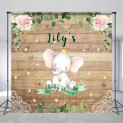 Lofaris Personalized Little Peanut Elephant Wood Backdrop Royal Floral Baby Shower Party Decoration