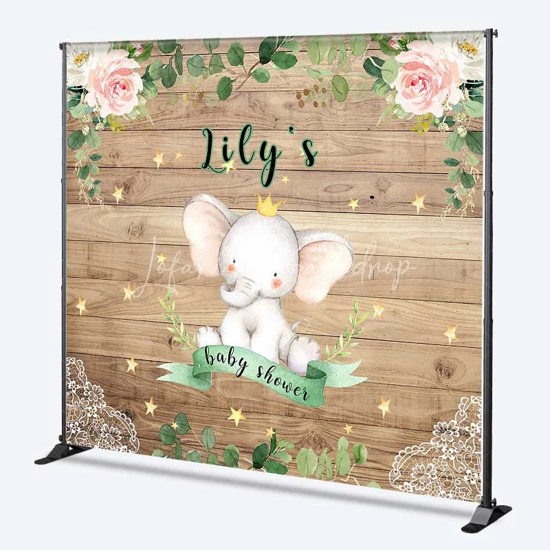 Lofaris Personalized Little Peanut Elephant Wood Backdrop Royal Floral Baby Shower Party Decoration