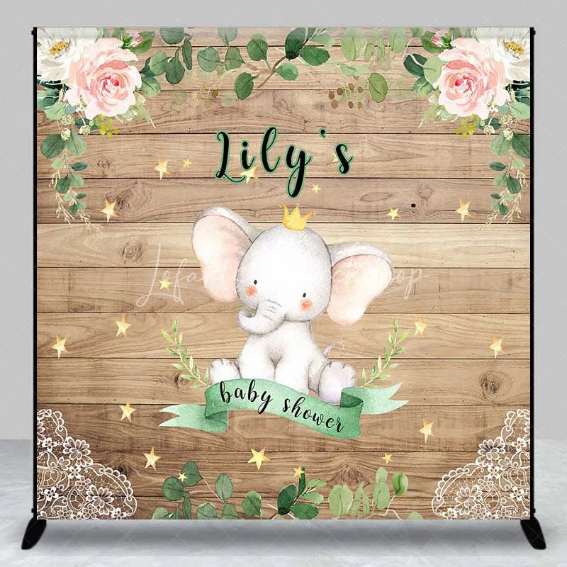 Lofaris Personalized Little Peanut Elephant Wood Backdrop Royal Floral Baby Shower Party Decoration