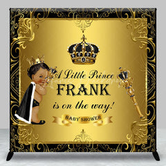 Lofaris Personalized Little Prince Baby Shower Backdrop Royal Black and Gold Crown African American Boy Decor