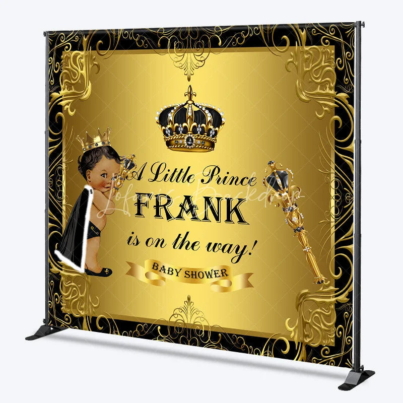 Lofaris Personalized Little Prince Baby Shower Backdrop Royal Black and Gold Crown African American Boy Decor