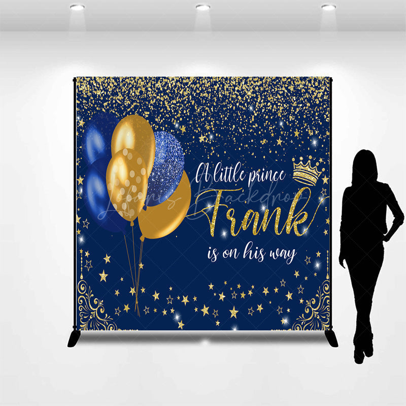 Lofaris Personalized Little Prince Baby Shower Backdrop Royal Blue and Gold Glitter Stars Theme Custom Name Party Decor for Boy