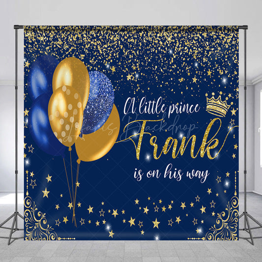 Lofaris Personalized Little Prince Baby Shower Backdrop Royal Blue and Gold Glitter Stars Theme Custom Name Party Decor for Boy