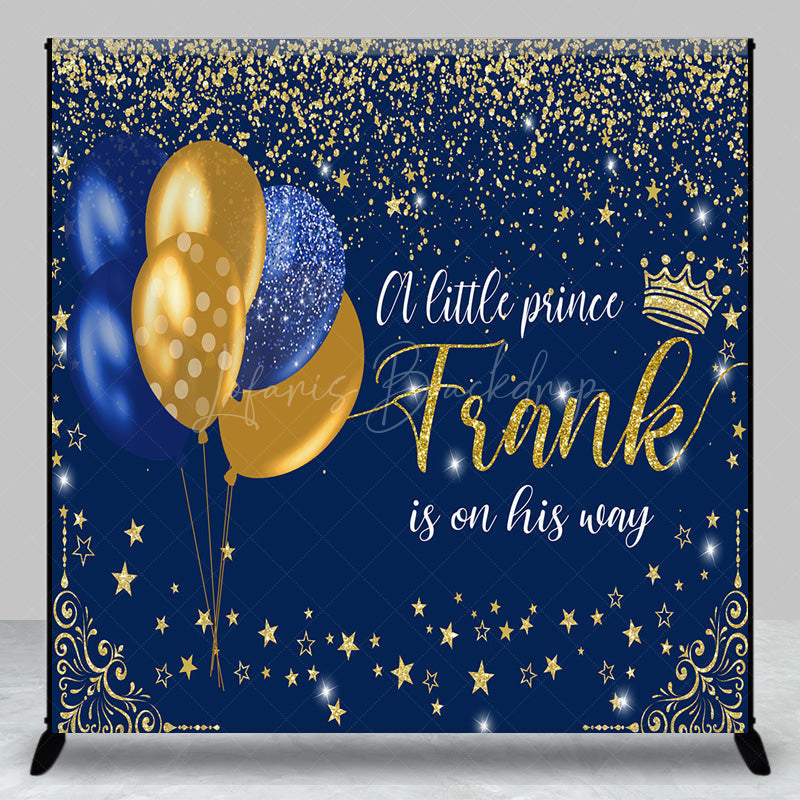 Lofaris Personalized Little Prince Baby Shower Backdrop Royal Blue and Gold Glitter Stars Theme Custom Name Party Decor for Boy